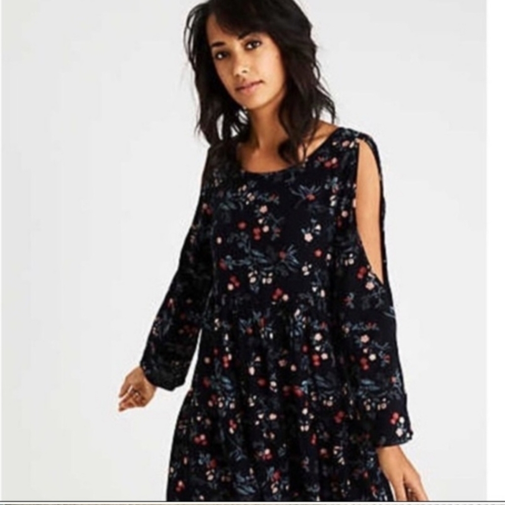 American Eagle Floral Dress Boho Open Shoulder Open Back Small